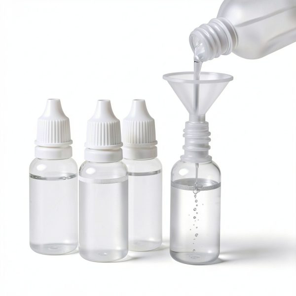 5 PCS (4 Bottles + 1 Funnel) 15ml (0.5oz) Small Plastic Dropper Bottles - Empty, White Eye Liquid Dropper Bottles, Squeezable & Portable Travel Containers for Eye Drops, Refillable with Cap and Plug-0