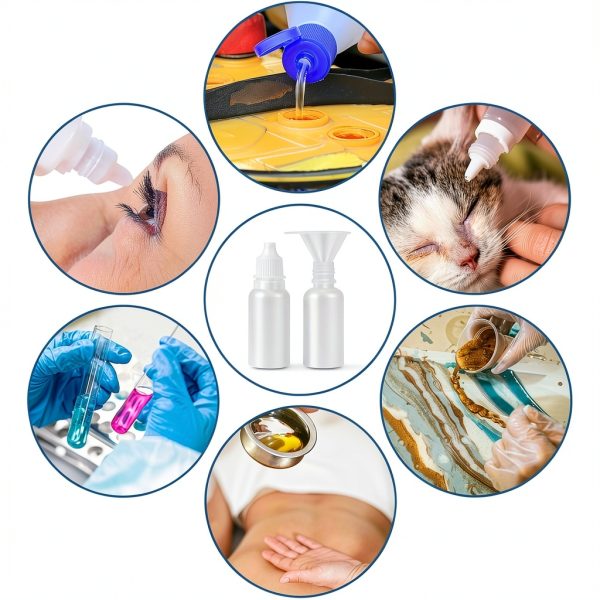 5 PCS (4 Bottles + 1 Funnel) 15ml (0.5oz) Small Plastic Dropper Bottles - Empty, White Eye Liquid Dropper Bottles, Squeezable & Portable Travel Containers for Eye Drops, Refillable with Cap and Plug-8