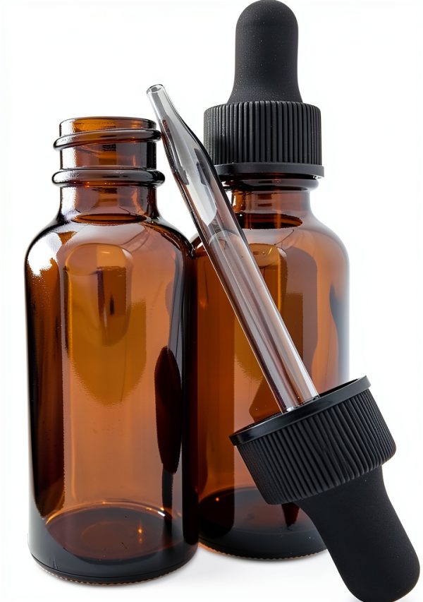 DropperStop 1oz Amber Glass Dropper Bottles (30mL) with Tapered Glass Droppers - Pack of 2-0