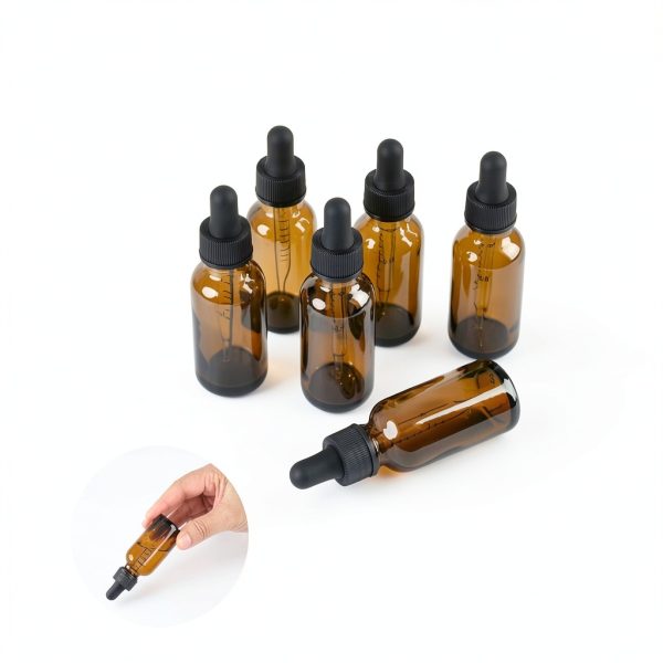 Amber Glass Eye Dropper Bottle 6×1oz NOOEEISS LeakProof Suction-2