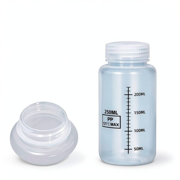 8.8oz/260ml Wide Mouth Plastic Bottles with Airtight Lids, Graduated Food Grade Leak Proof PP Containers Jars for Water Sample Lab Reagent Liquid Medicine Storage (Transparent, 2 Pcs)-1