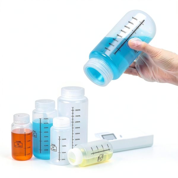 8.8oz/260ml Wide Mouth Plastic Bottles with Airtight Lids, Graduated Food Grade Leak Proof PP Containers Jars for Water Sample Lab Reagent Liquid Medicine Storage (Transparent, 2 Pcs)-3