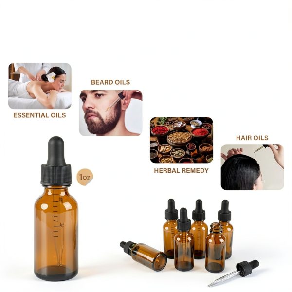 Amber Glass Eye Dropper Bottle 6×1oz NOOEEISS LeakProof Suction-4