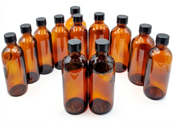 U Pack 4 oz Amber Glass Boston Round Bottles YUCHEL Airtight 12 Pack-0